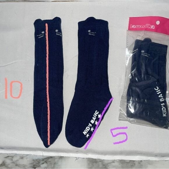 Socks Grip Non-Slip Bottoms Toddler Socks Knee High Cat Face Whiskers Kitten - Picture 6 of 6